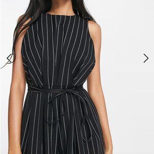 ASOS DESIGN racer neck cinched waist culotte pinstripe jumpsuit